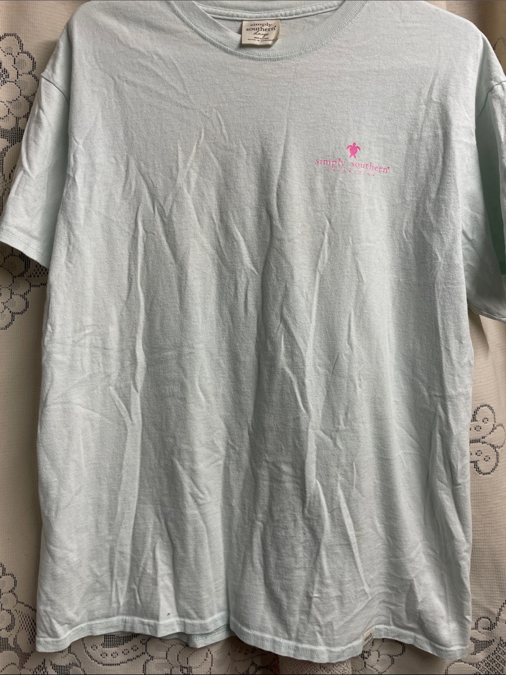 Simply Southern Light Blue Woman’s Short Sleeve Tee 100% Cotton Size Large